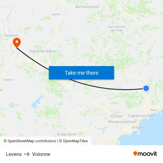 Levens to Volonne map