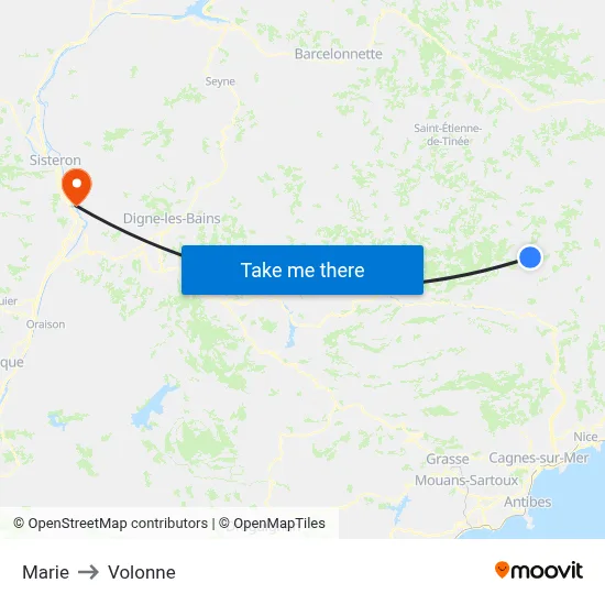 Marie to Volonne map