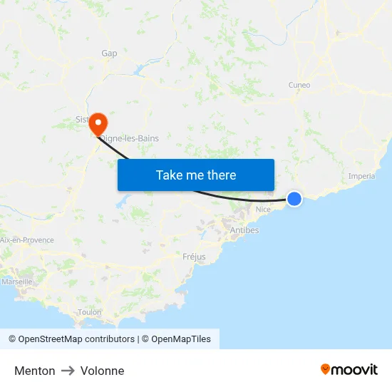 Menton to Volonne map