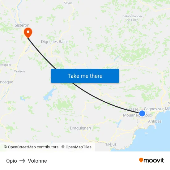 Opio to Volonne map