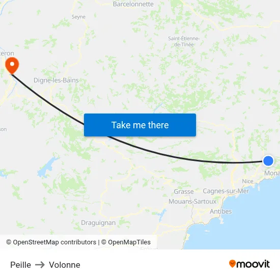 Peille to Volonne map
