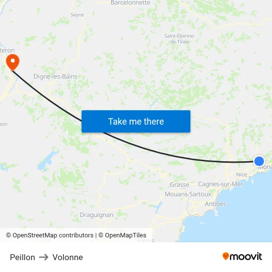 Peillon to Volonne map
