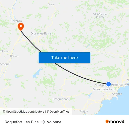 Roquefort-Les-Pins to Volonne map