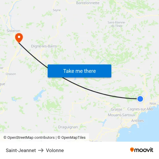 Saint-Jeannet to Volonne map