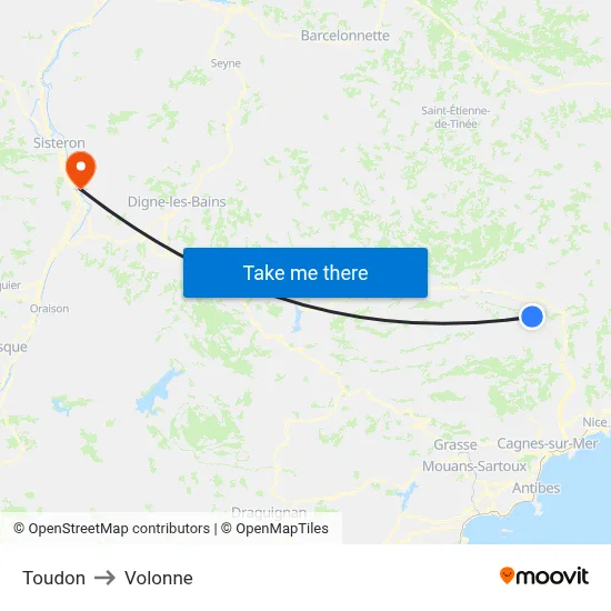 Toudon to Volonne map