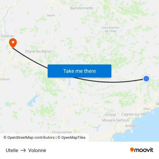 Utelle to Volonne map