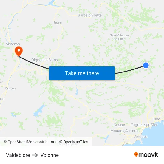 Valdeblore to Volonne map