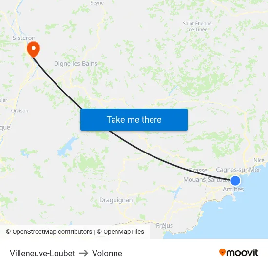 Villeneuve-Loubet to Volonne map