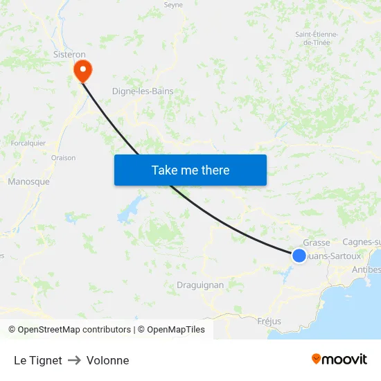 Le Tignet to Volonne map