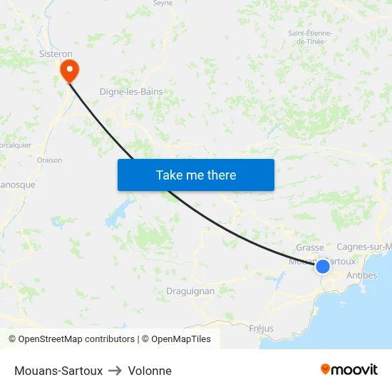 Mouans-Sartoux to Volonne map