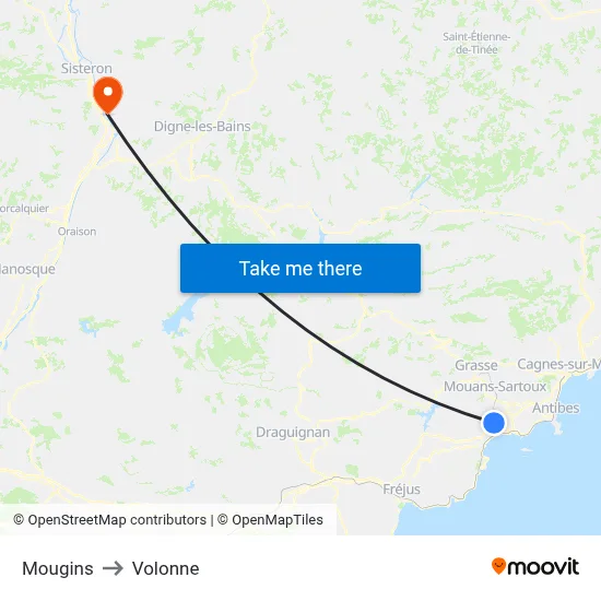 Mougins to Volonne map