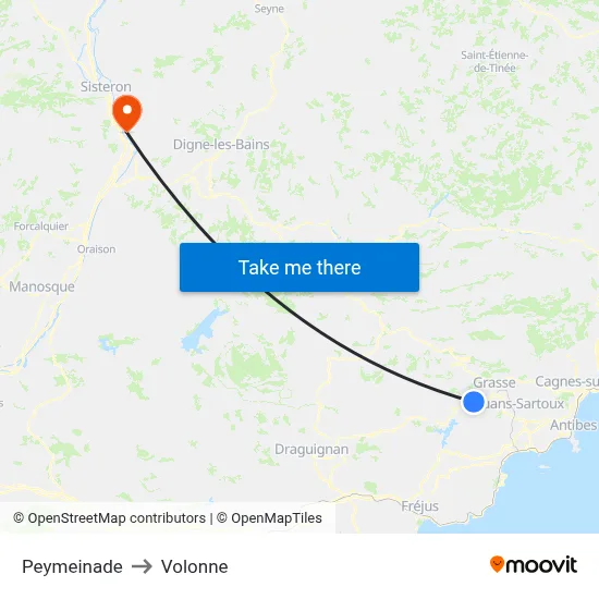 Peymeinade to Volonne map