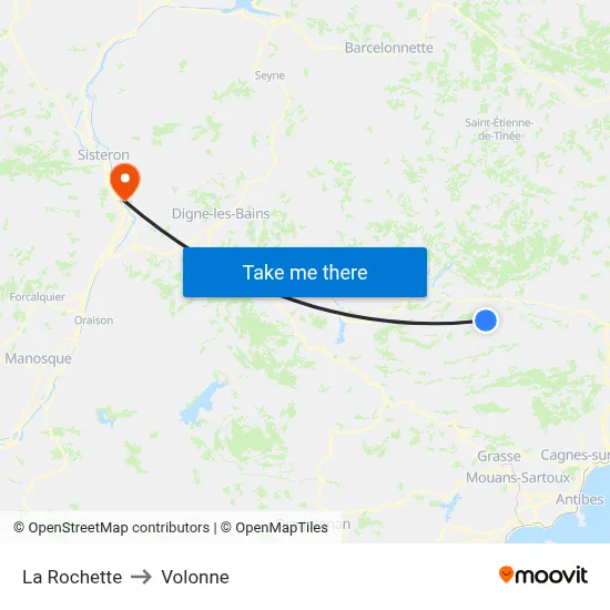 La Rochette to Volonne map