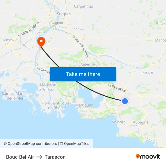 Bouc-Bel-Air to Tarascon map