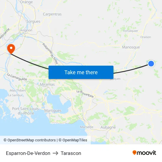 Esparron-De-Verdon to Tarascon map