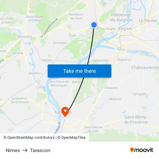 Nîmes to Tarascon map