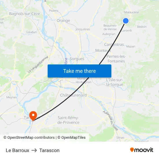 Le Barroux to Tarascon map