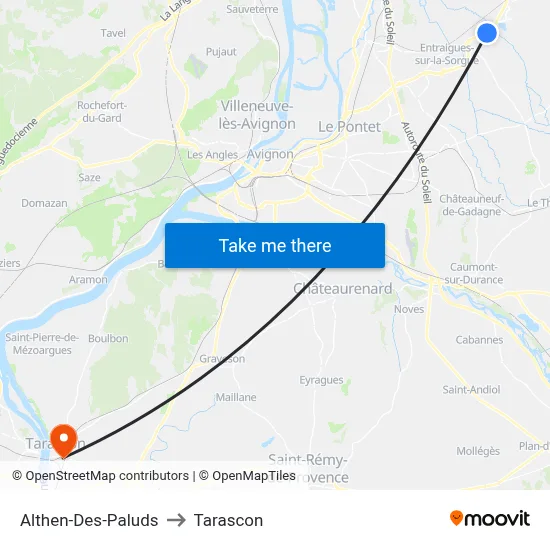 Althen-Des-Paluds to Tarascon map