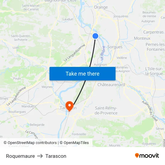 Roquemaure to Tarascon map