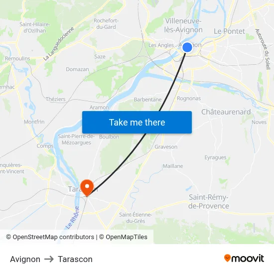 Avignon to Tarascon map