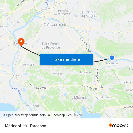 Mérindol to Tarascon map