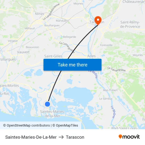 Saintes-Maries-De-La-Mer to Tarascon map
