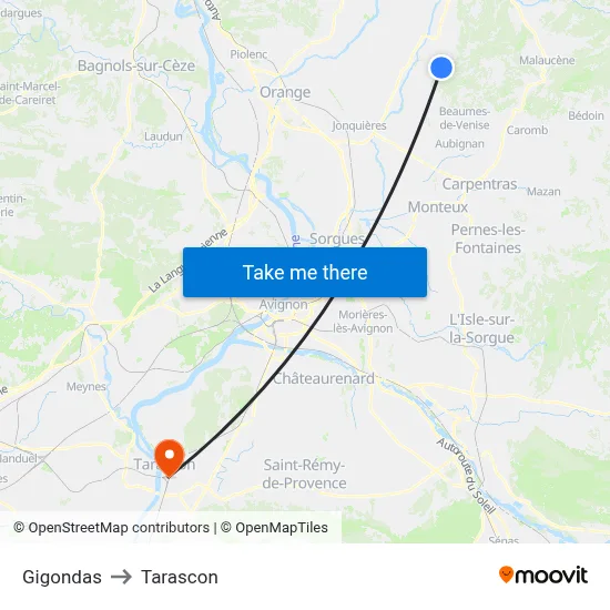 Gigondas to Tarascon map