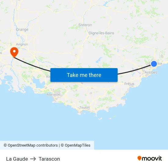La Gaude to Tarascon map