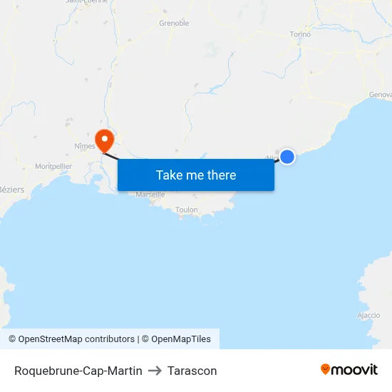 Roquebrune-Cap-Martin to Tarascon map