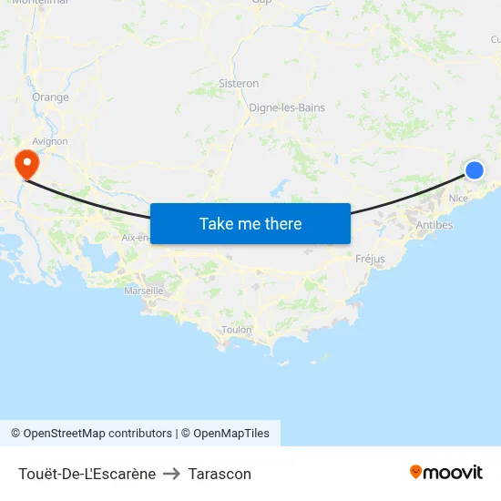 Touët-De-L'Escarène to Tarascon map