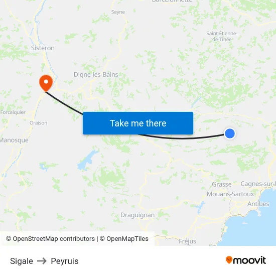 Sigale to Peyruis map