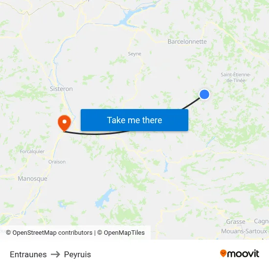 Entraunes to Peyruis map