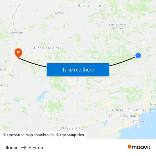 Ilonse to Peyruis map