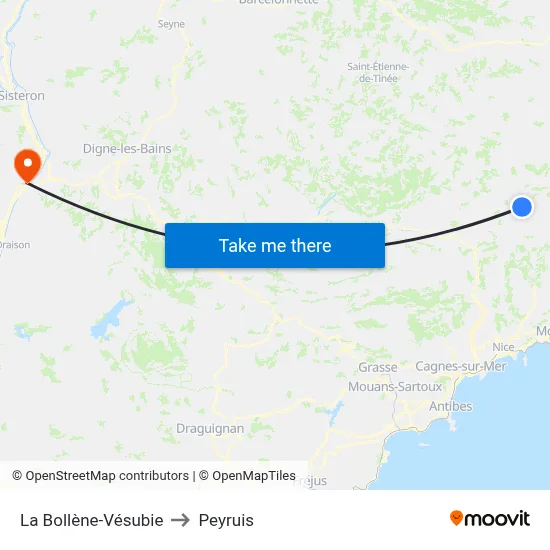 La Bollène-Vésubie to Peyruis map