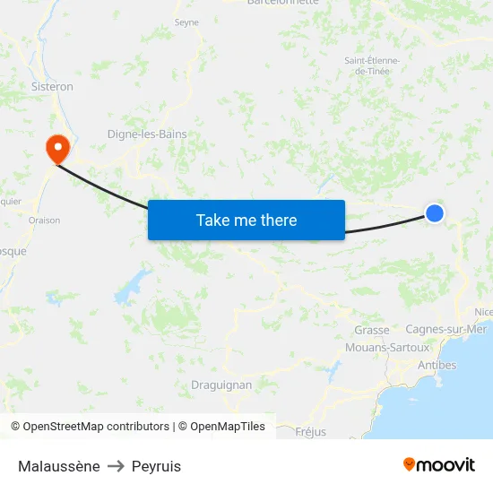 Malaussène to Peyruis map