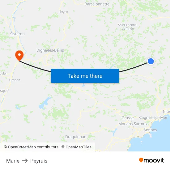 Marie to Peyruis map