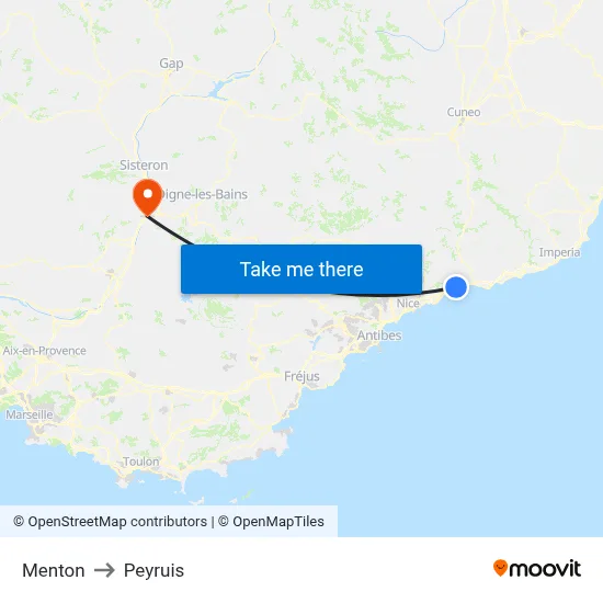 Menton to Peyruis map