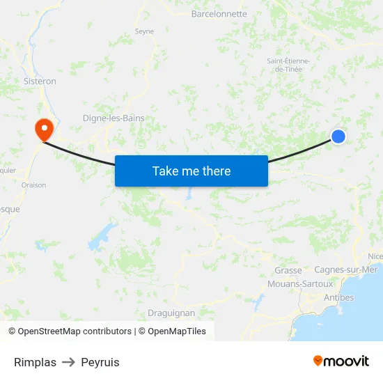 Rimplas to Peyruis map