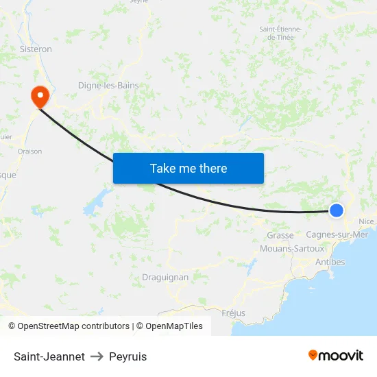 Saint-Jeannet to Peyruis map