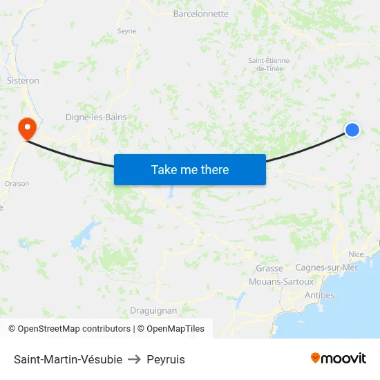 Saint-Martin-Vésubie to Peyruis map