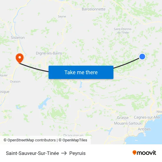 Saint-Sauveur-Sur-Tinée to Peyruis map
