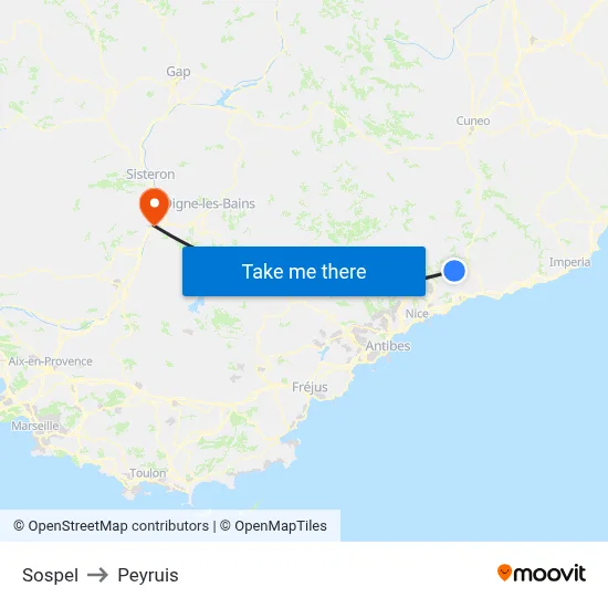 Sospel to Peyruis map