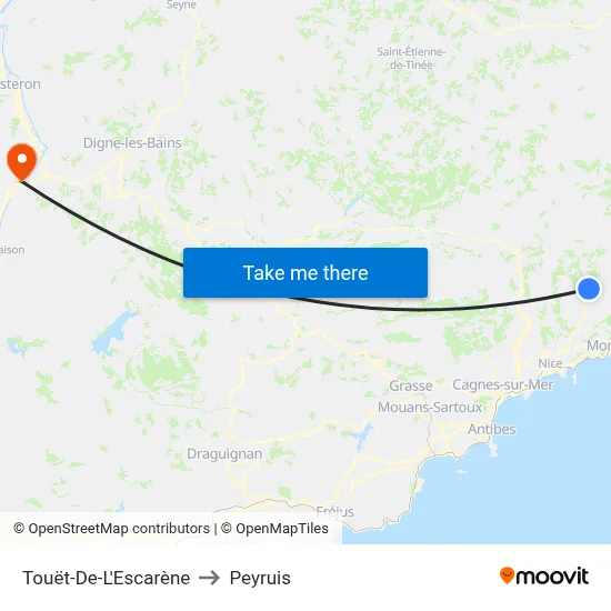 Touët-De-L'Escarène to Peyruis map