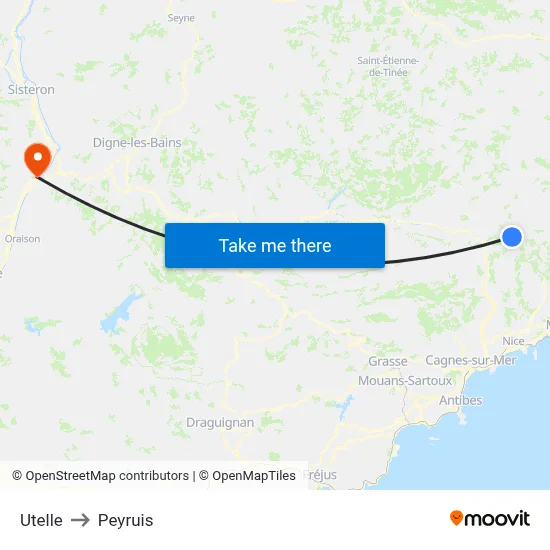 Utelle to Peyruis map