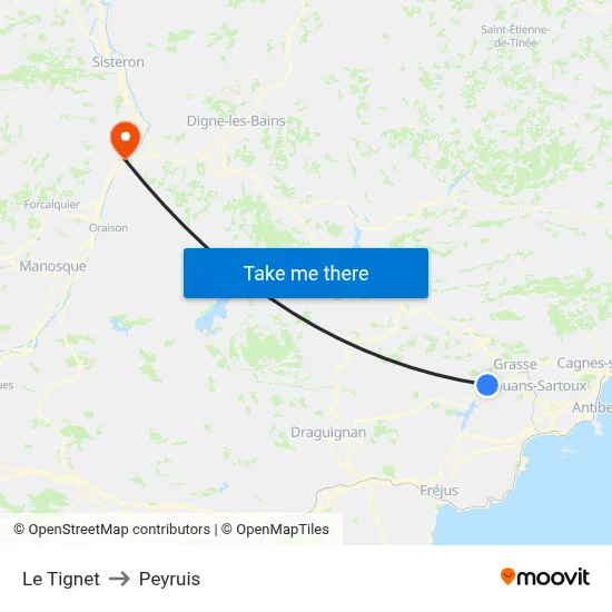 Le Tignet to Peyruis map