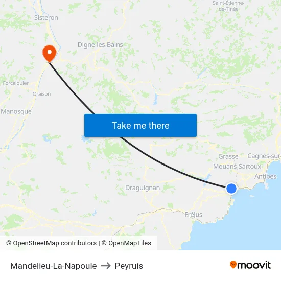 Mandelieu-La-Napoule to Peyruis map