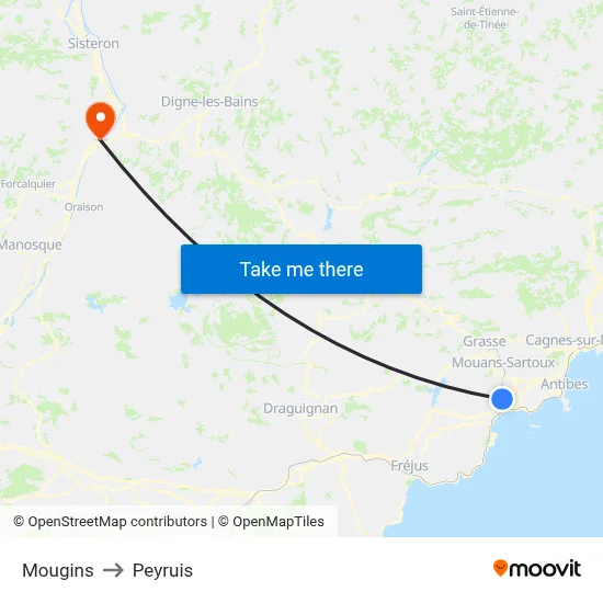 Mougins to Peyruis map