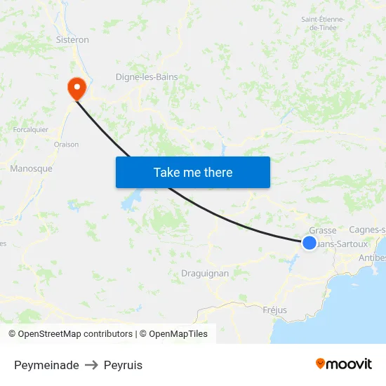 Peymeinade to Peyruis map