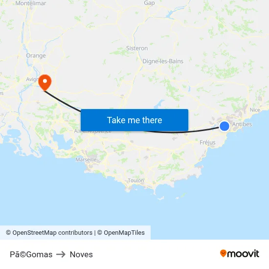 Pã©Gomas to Noves map