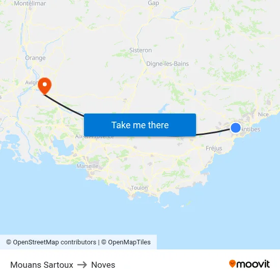 Mouans Sartoux to Noves map